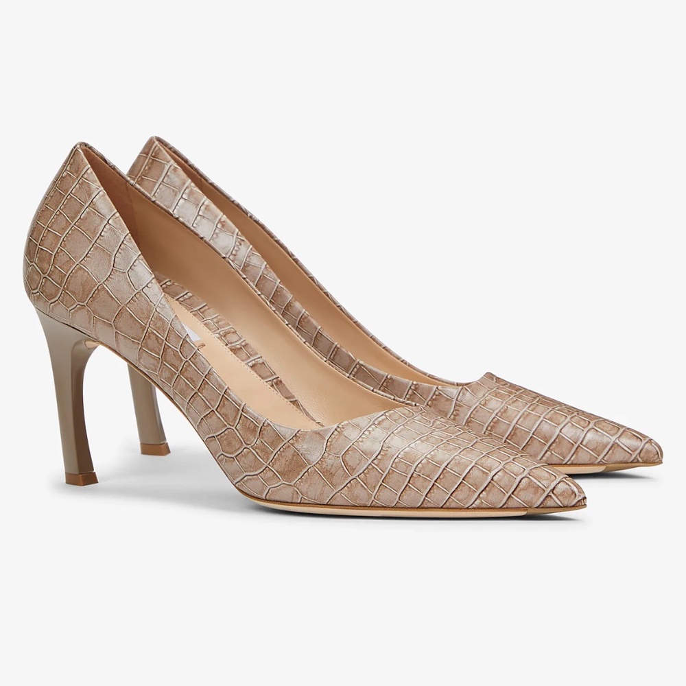 MM Lafleur Croc-Embossed Tan Heels